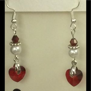 Red Hearts & Pearls Earrings